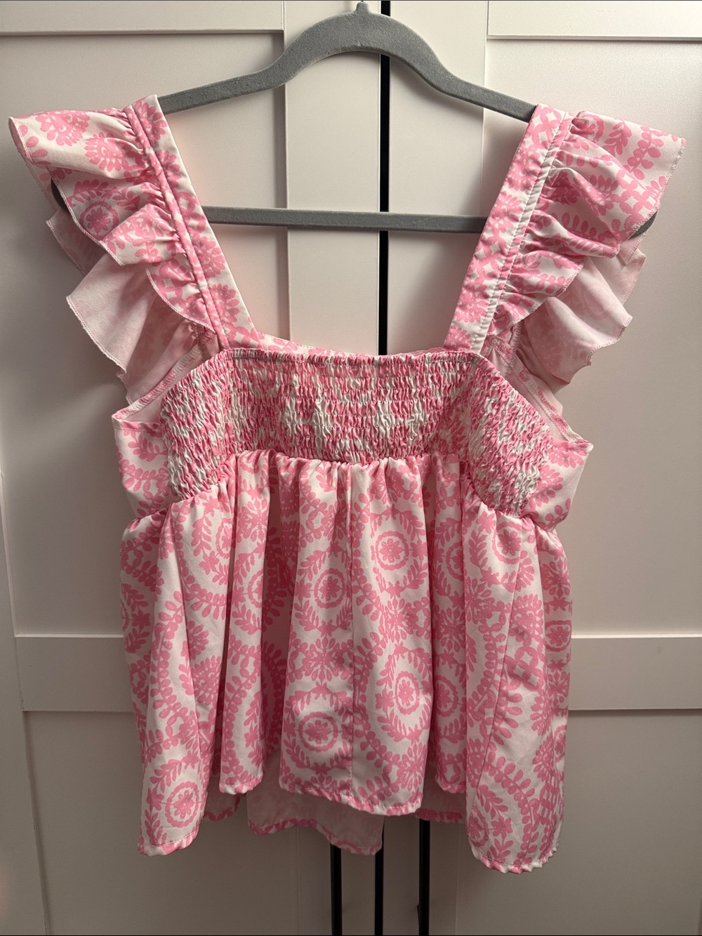 SHEIN Pink Printed Ruffle Strap Peplum Top - Picture 2 of 2
